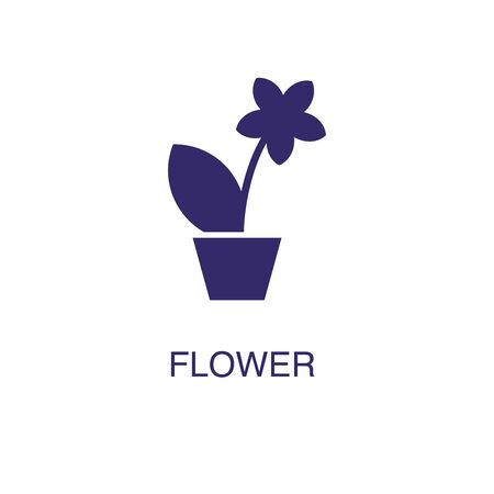 Flower element in flat simple style on white background. Flower icon, with text name concept templateのイラスト素材