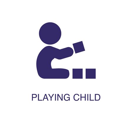 Playing child element in flat simple style on white background. Playing child icon, with text name concept templateのイラスト素材