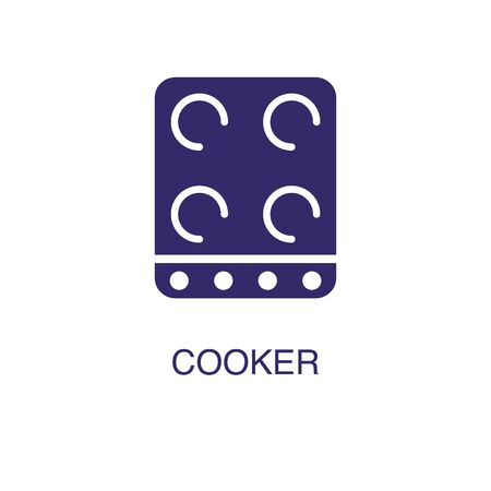 Cooker element in flat simple style on white background. Cooker icon, with text name concept templateのイラスト素材