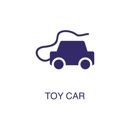 Toy car element in flat simple style on white background. Toy car icon, with text name concept templateのイラスト素材