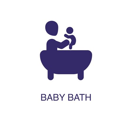 Baby bath element in flat simple style on white background. Baby bath icon, with text name concept templateのイラスト素材