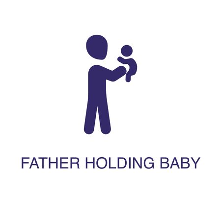Father holding baby carriage element in flat simple style on white background. Father holding baby icon, with text name concept templateのイラスト素材