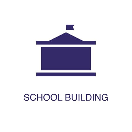 School building element in flat simple style on white background. School building icon, with text name concept templateのイラスト素材