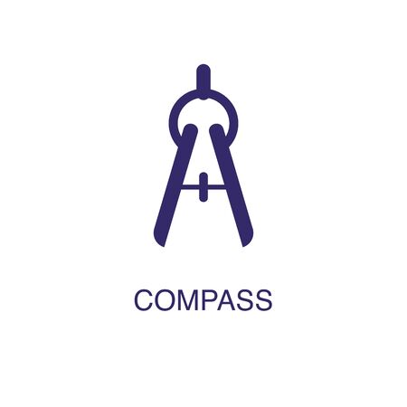 Compass element in flat simple style on white background. Compass icon, with text name concept templateのイラスト素材
