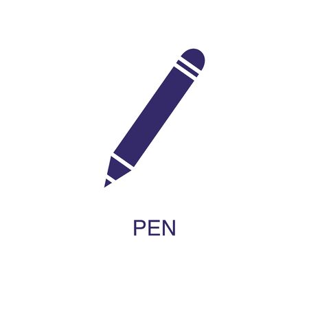 Pen element in flat simple style on white background. Pen icon, with text name concept templateのイラスト素材
