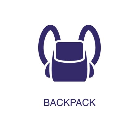 Backpack element in flat simple style on white background. Backpack icon, with text name concept templateのイラスト素材