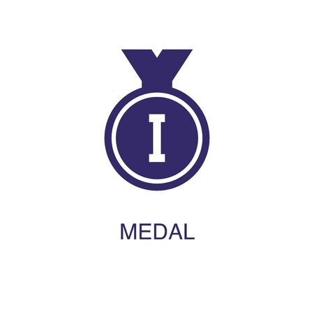 Medal element in flat simple style on white background. Medal icon, with text name concept templateのイラスト素材