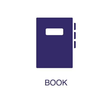 Book element in flat simple style on white background. Book icon, with text name concept templateのイラスト素材