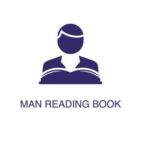 Man reading book element in flat simple style on white background. Man reading book icon, with text name concept templateのイラスト素材