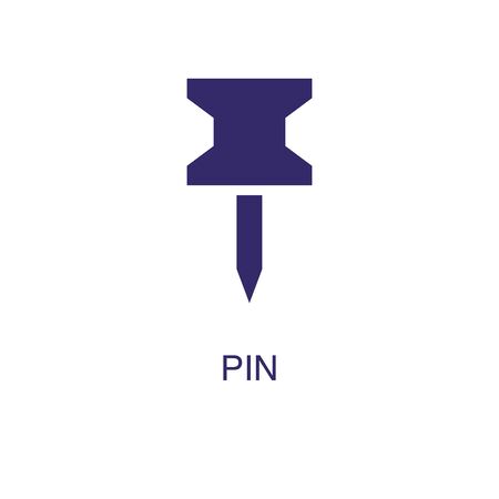 Pin element in flat simple style on white background. Pin icon, with text name concept templateのイラスト素材