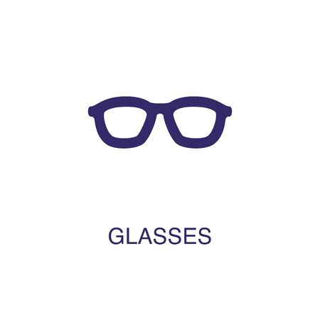 Glasses element in flat simple style on white background. Glasses icon, with text name concept templateのイラスト素材