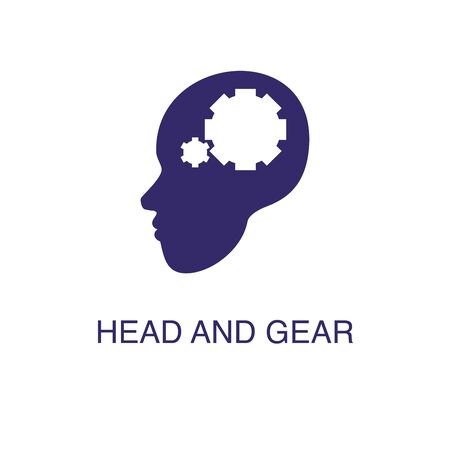 Head and gear element in flat simple style on white background. Head and gear icon, with text name concept templateのイラスト素材