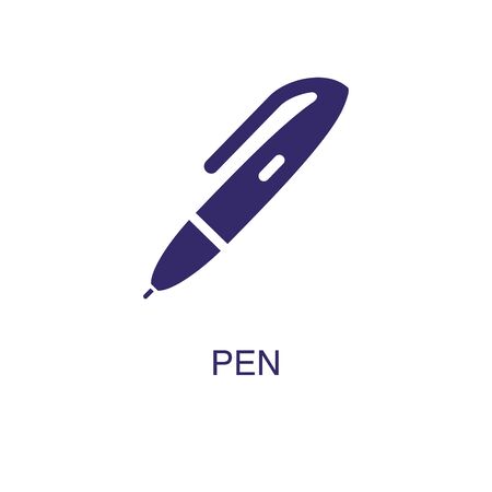 Pen element in flat simple style on white background. Pen icon, with text name concept templateのイラスト素材