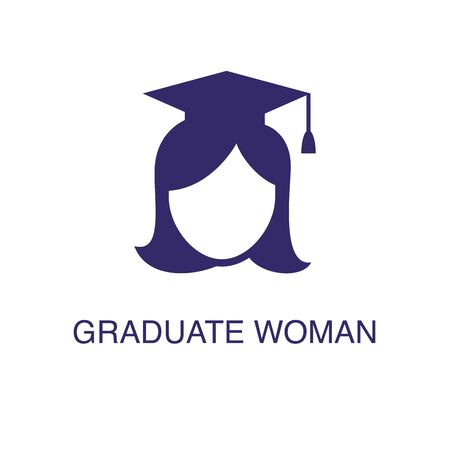 Graduate woman element in flat simple style on white background. Graduate woman icon, with text name concept templateのイラスト素材