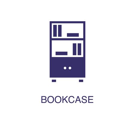 Bookcase element in flat simple style on white background. Bookcase icon, with text name concept templateのイラスト素材