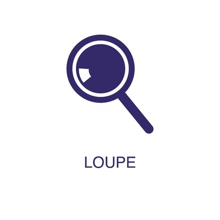 Loupe element in flat simple style on white background. Loupe icon, with text name concept templateのイラスト素材