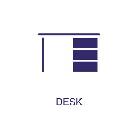 Desk element in flat simple style on white background. Desk icon, with text name concept templateのイラスト素材