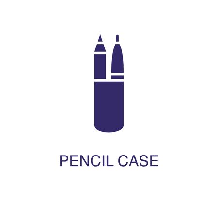 Pencil case element in flat simple style on white background. Pencil case icon, with text name concept templateのイラスト素材
