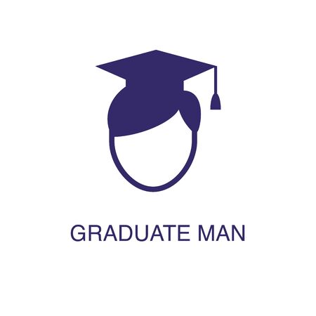 Graduate man element in flat simple style on white background. Graduate man icon, with text name concept templateのイラスト素材