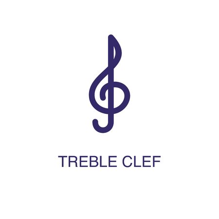 Treble clef element in flat simple style on white background. Treble clef icon, with text name concept templateのイラスト素材