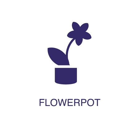 Flowerpot element in flat simple style on white background. Flowerpot icon, with text name concept templateのイラスト素材