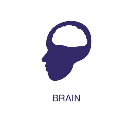 Brain element in flat simple style on white background. Brain icon, with text name concept templateのイラスト素材
