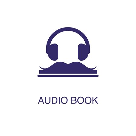 Audio book element in flat simple style on white background. Audio book icon, with text name concept templateのイラスト素材
