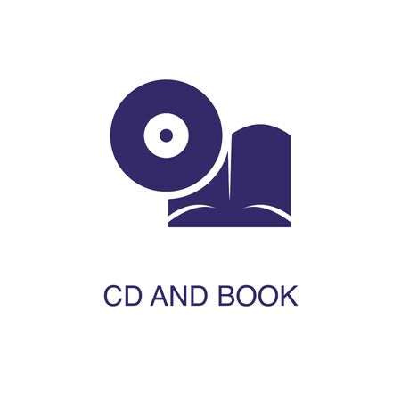 Book and CD element in flat simple style on white background. Book and CD icon, with text name concept templateのイラスト素材