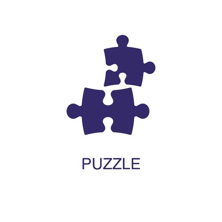 Puzzle element in flat simple style on white background. Puzzle icon, with text name concept templateのイラスト素材