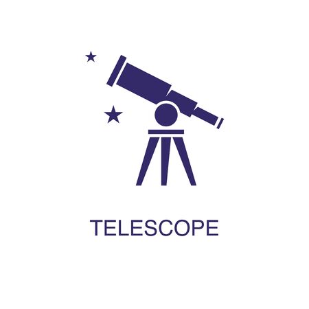 Telescope element in flat simple style on white background. Telescope icon, with text name concept templateのイラスト素材