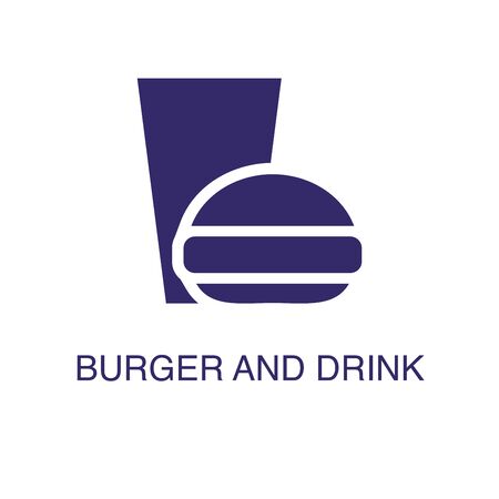 Burger and drink element in flat simple style on white background. Burger and drink icon, with text name concept templateのイラスト素材