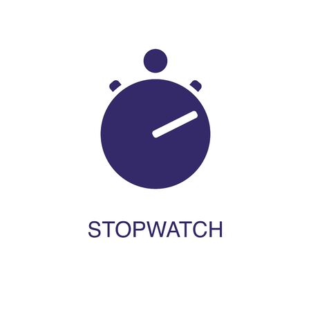 Stopwatch element in flat simple style on white background. Stopwatch icon, with text name concept templateのイラスト素材