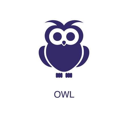 Owl element in flat simple style on white background. Owl icon, with text name concept templateのイラスト素材