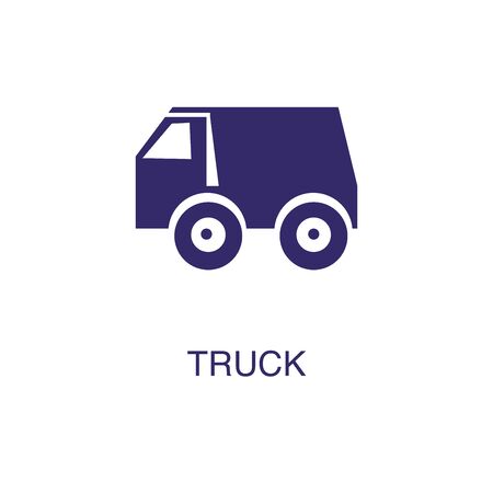 Truck element in flat simple style on white background. Truck icon, with text name concept templateのイラスト素材