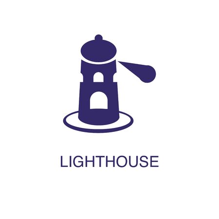 Lighthouse element in flat simple style on white background. Lighthouse icon, with text name concept templateのイラスト素材