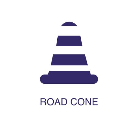 Warning cone element in flat simple style on white background. Warning cone icon, with text name concept templateのイラスト素材