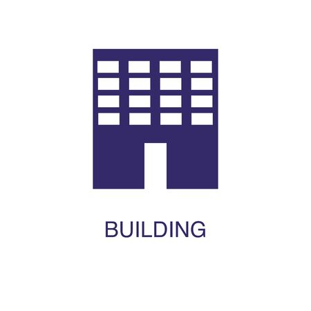 Building element in flat simple style on white background. Building icon, with text name concept templateのイラスト素材