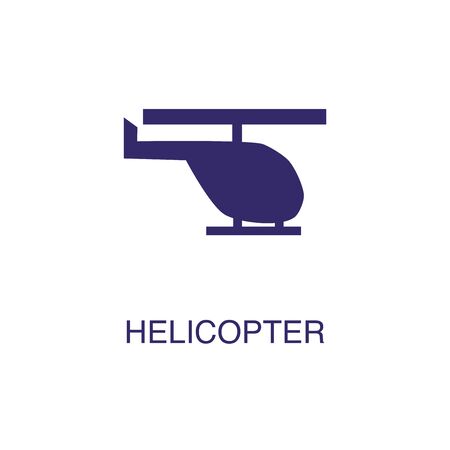Helicopter element in flat simple style on white background. Helicopter icon, with text name concept templateのイラスト素材