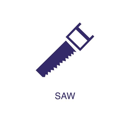 Saw element in flat simple style on white background. Saw icon, with text name concept templateのイラスト素材
