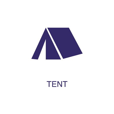 Tent element in flat simple style on white background. Tent icon, with text name concept templateのイラスト素材
