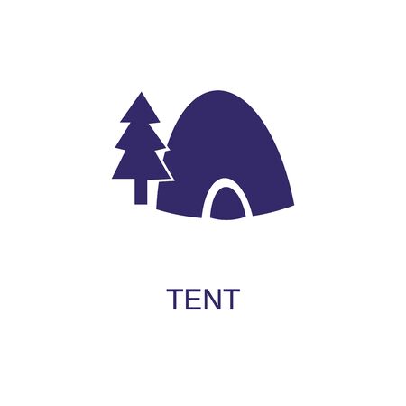 Tent element in flat simple style on white background. Tent icon, with text name concept templateのイラスト素材