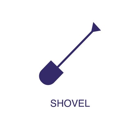 Shovel element in flat simple style on white background. Shovel icon, with text name concept templateのイラスト素材