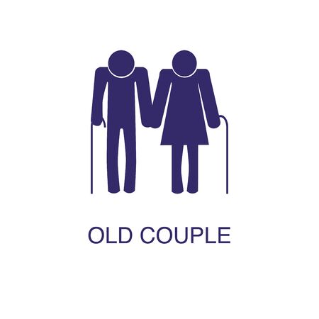 Old couple element in flat simple style on white background. Old couple icon, with text name concept templateのイラスト素材