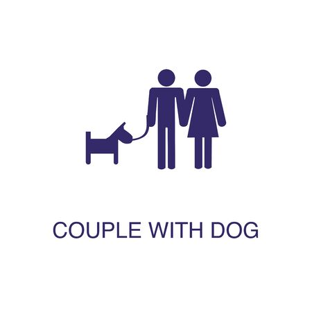 Couple with dog element in flat simple style on white background. Couple with dog icon, with text name concept templateのイラスト素材