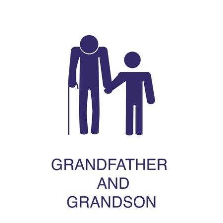 Granfather wigh child element in flat simple style on white background. Granfather wigh child icon, with text name concept templateのイラスト素材