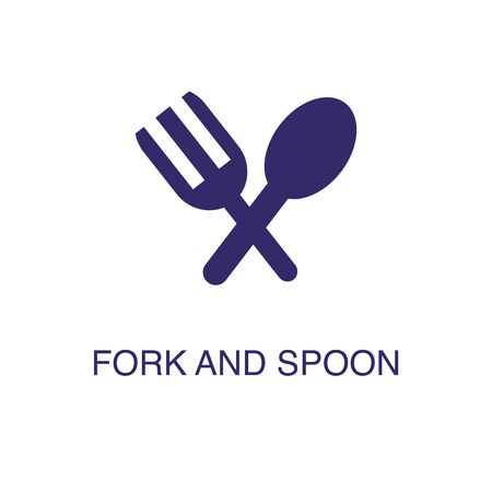 Spoon and fork element in flat simple style on white background. Spoon and fork icon, with text name concept templateのイラスト素材