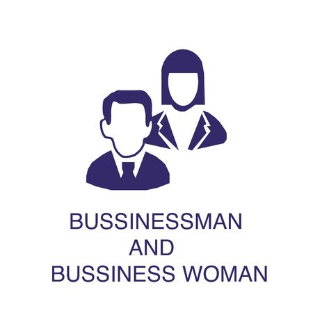 Businessman and businesswoman element in flat simple style on white background. Businessman and businesswoman icon, with text name concept templateのイラスト素材