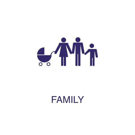 Family element in flat simple style on white background. Family icon, with text name concept templateのイラスト素材