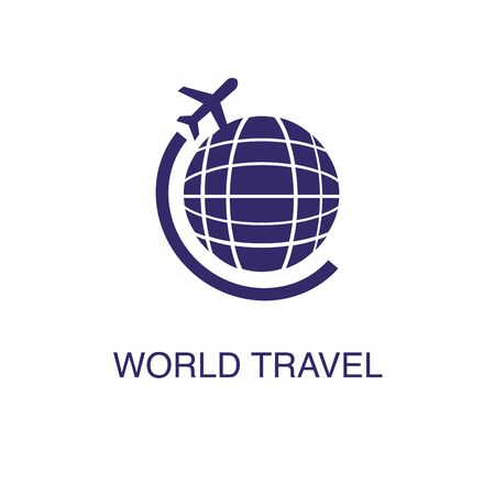 World travel element in flat simple style on white background. World travel icon, with text name concept templateのイラスト素材