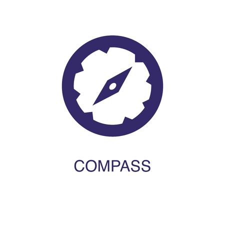 Compass element in flat simple style on white background. Compass icon, with text name concept templateのイラスト素材